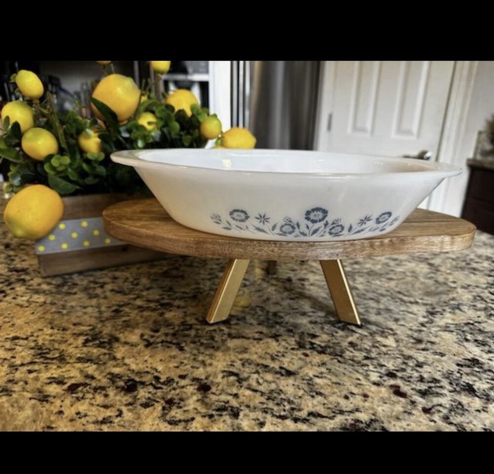 Glasbake Cookware Oval Maid of Honor line Blue Floral Vintage Divided